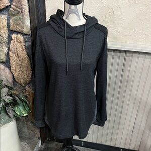Women's Black and Gray Hooded Top